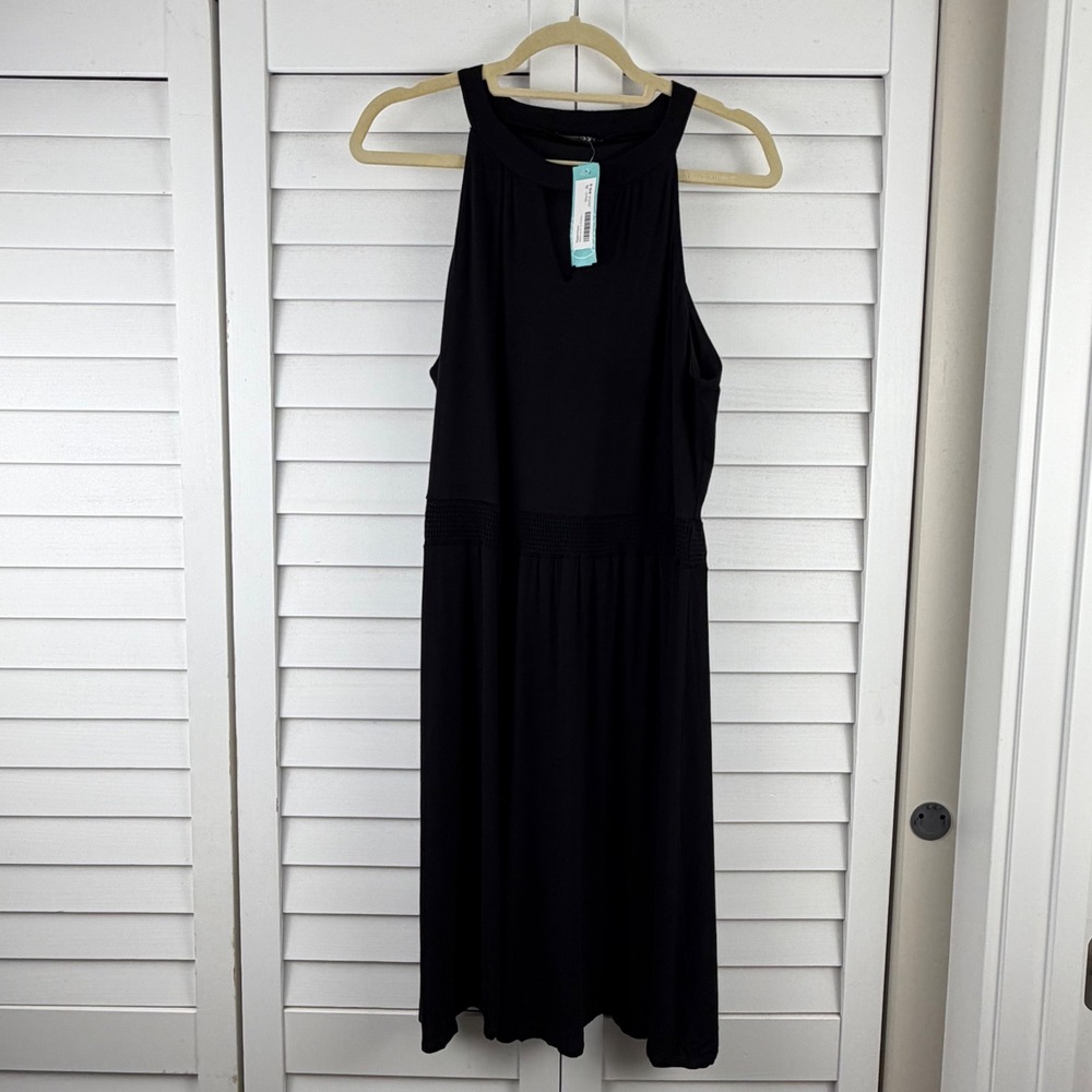 Papermoon Malorie Knit Dress XL Black Halter Keyhole Smocked Waist NEW - Picture 13 of 13